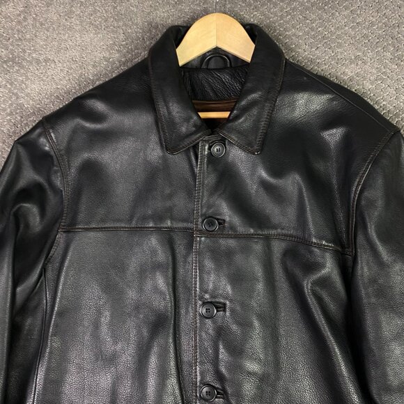 Vintage Columbia Leather Jacket Men's Large Heavyweight Button Front - Picture 2 of 16